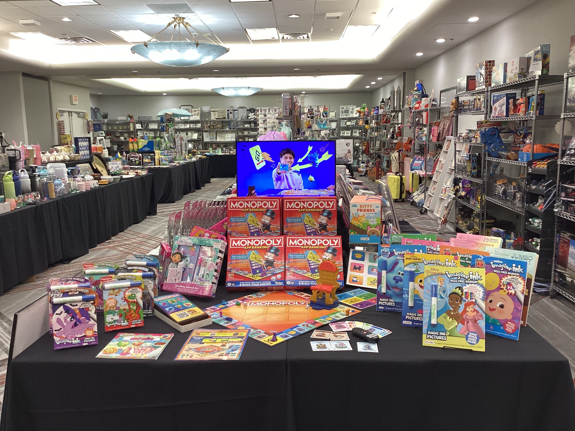 Toys, games and activity books on display in the Top Notch Products showroom